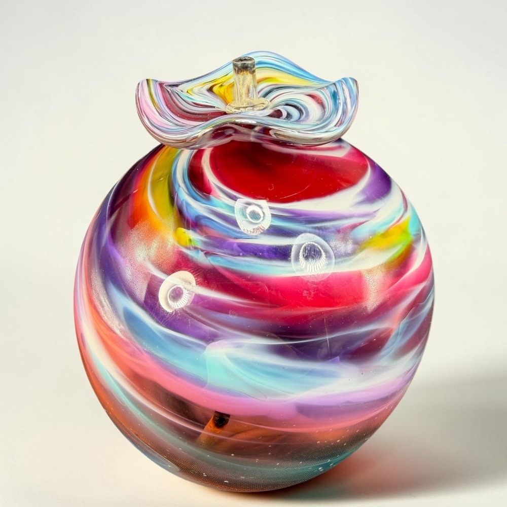 White Elk Studio Art Glass Oil Lamp Hand Blown Multi Color Swirl Signed 1997 VTG